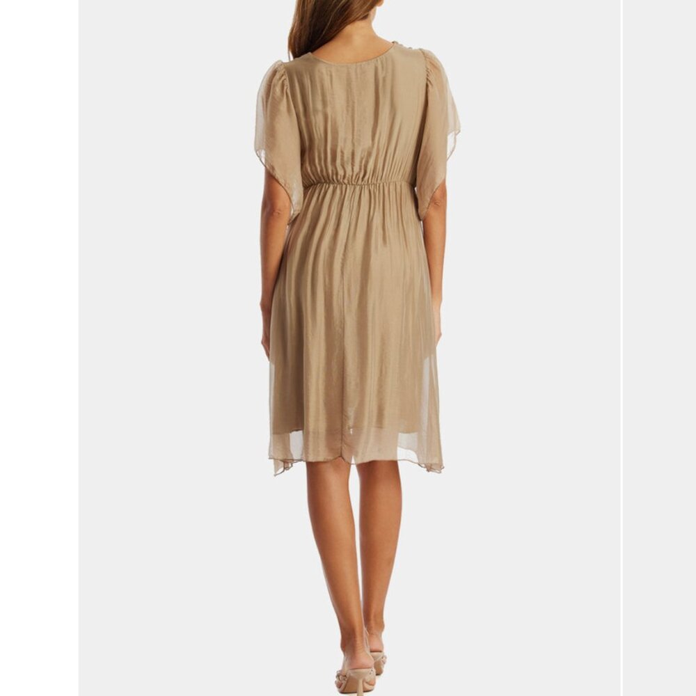 Aquarius (by Scandal Italy) Women's Silk Cocktail Dress In Mocha/Tan - One Size - Picture 3 of 10